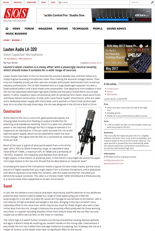 Lauten Audio LA-320 Review By Sound On Sound